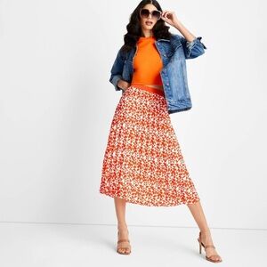🍒FUTURE COLLECTIVE PLUS SIZE ORANGE AND WHITE PLEATED MIDI SKIRT SIZE 16🍒